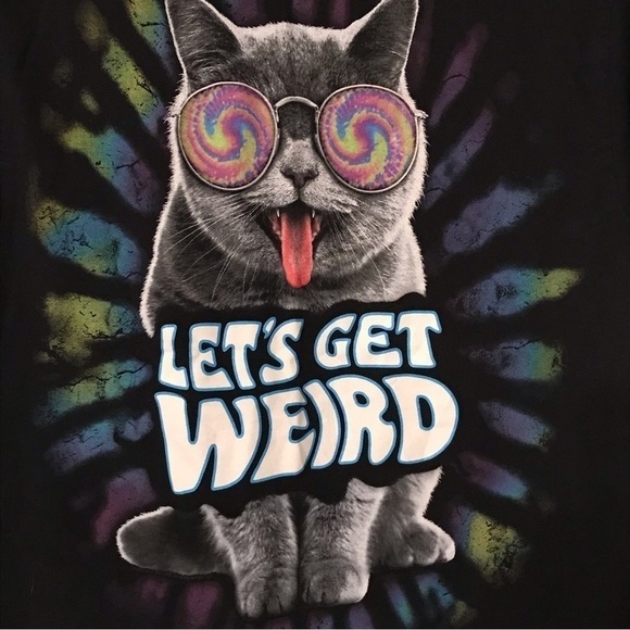 PSYCHEDELIC kitty “let’s get weird” T shirt. Men’s medium. Black. Unisex. - Picture 2 of 3